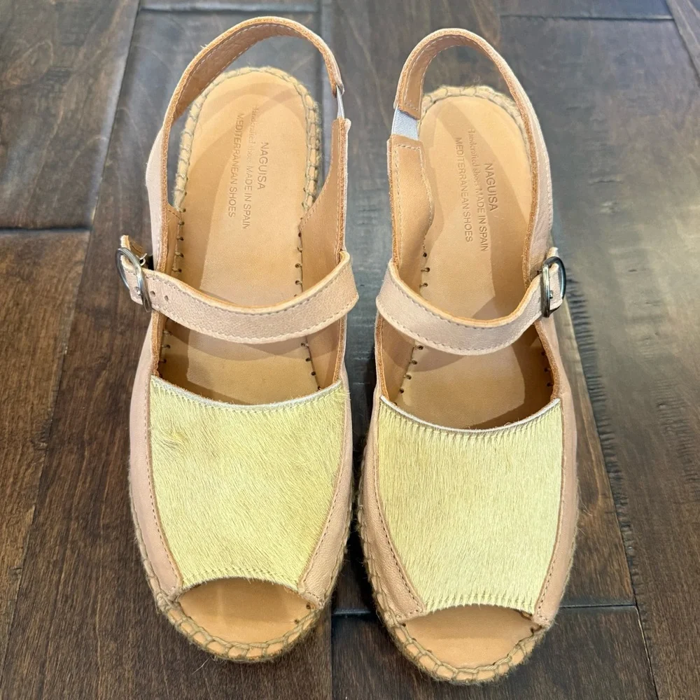 Anthropologie Naguisa Ruca Wedge Espadrilles Yellow Tan size 7